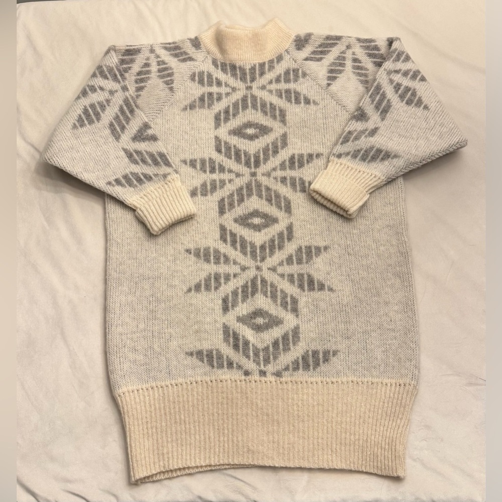 Vintage! Hilda Ltd Icelandic 100% Wool Patterned Sweater Dress/Tunic, sz S